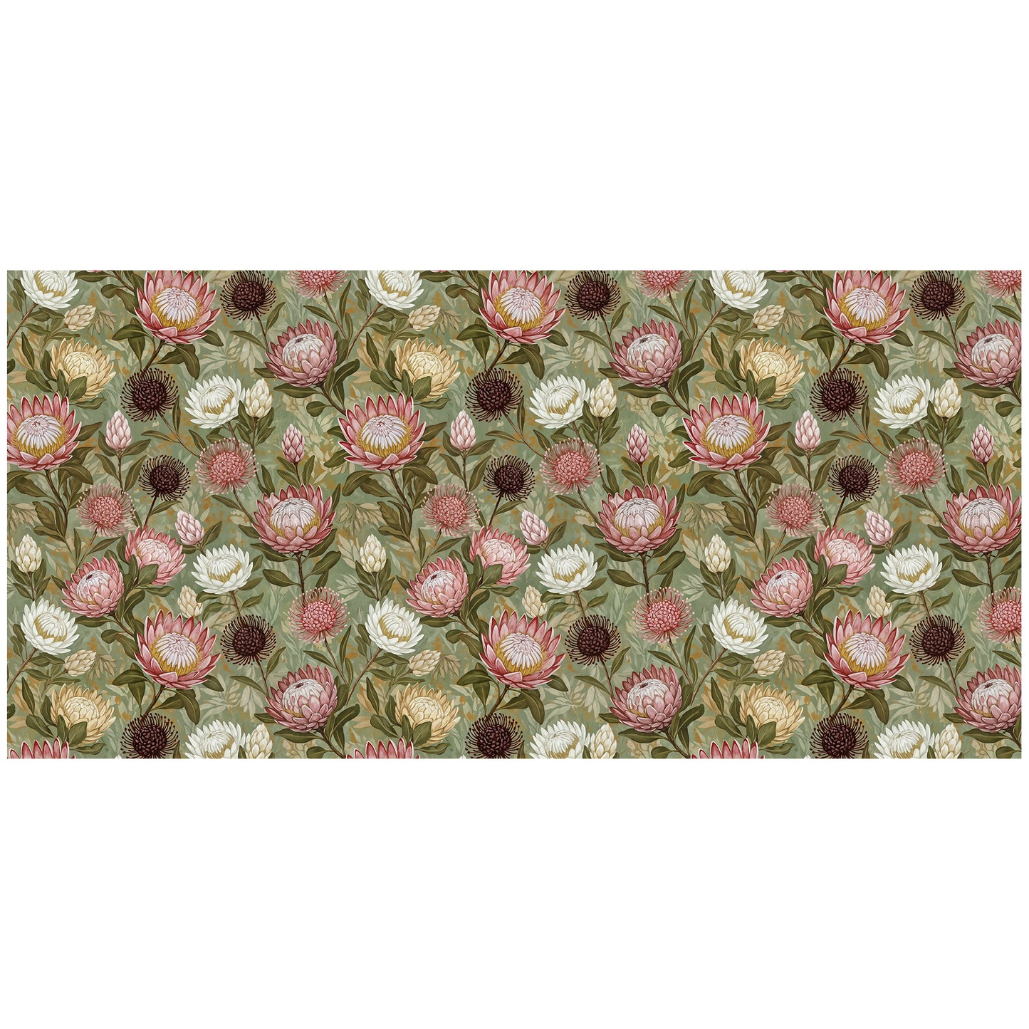 Pink & White Proteas On Green 3m Rectangle Tablecloth