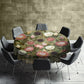Pink & White Proteas On Green Round Tablecloth