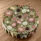 Pink & White Proteas On Green Round Tablecloth
