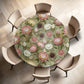 Pink & White Proteas On Green Round Tablecloth