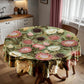 Pink & White Proteas On Green Round Tablecloth