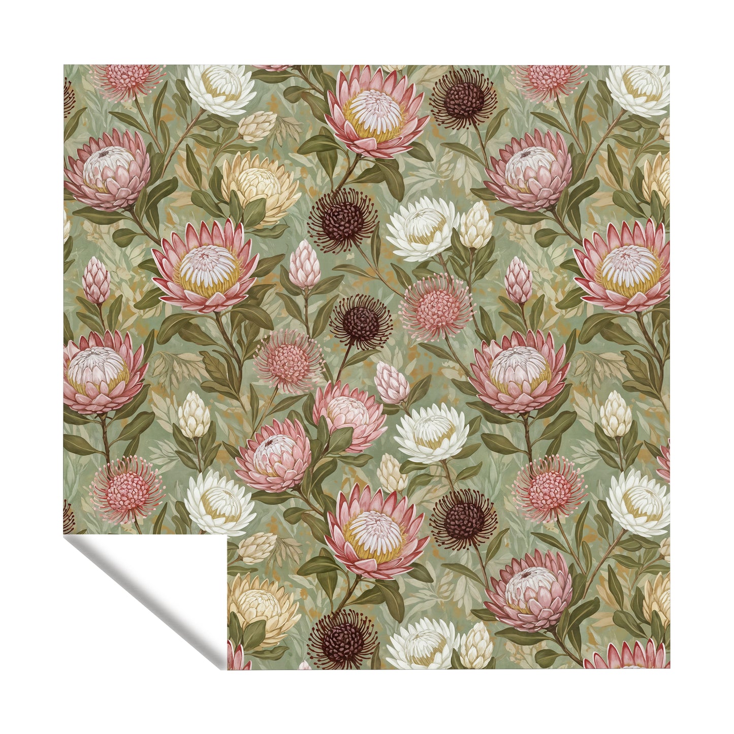 Pink & White Proteas On Green Square Tablecloth