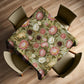Pink & White Proteas On Green Square Tablecloth