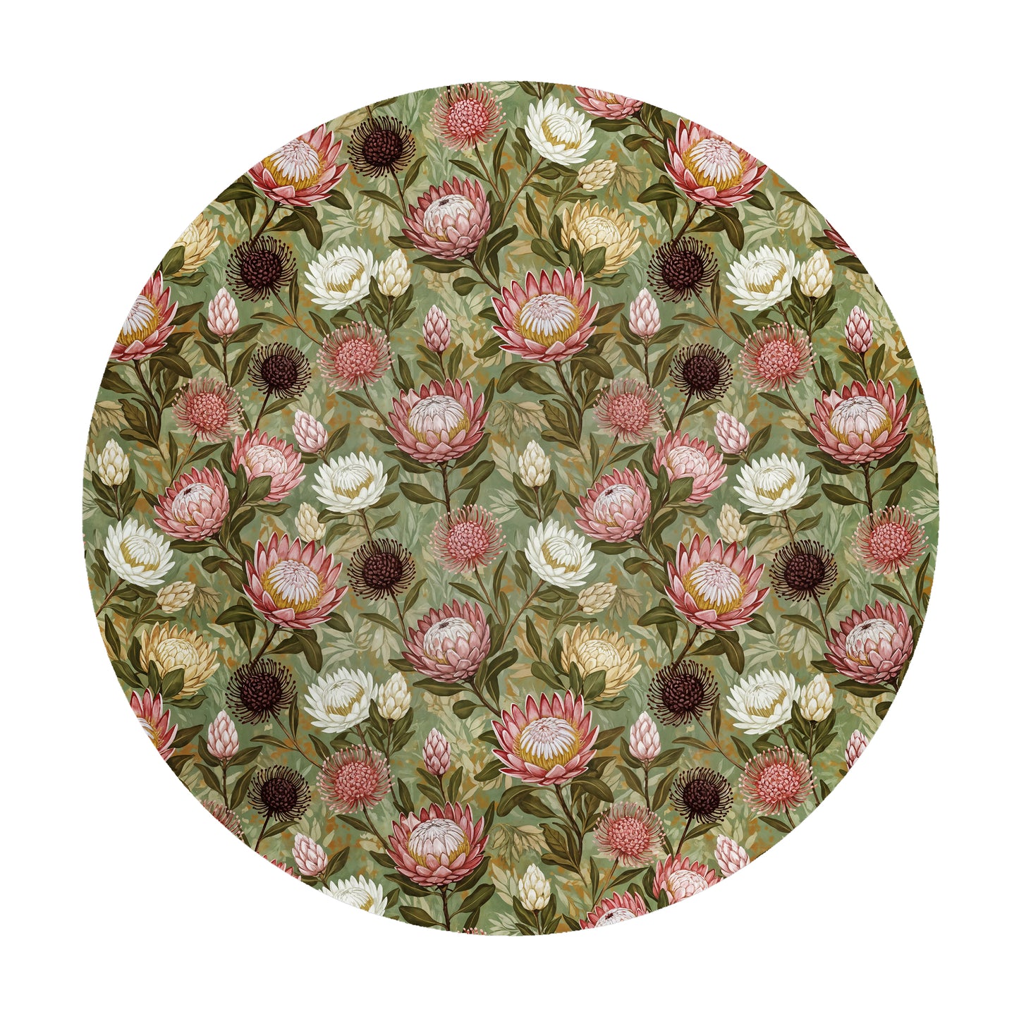 Pink & White Proteas On Green 2,3m Round Tablecloth
