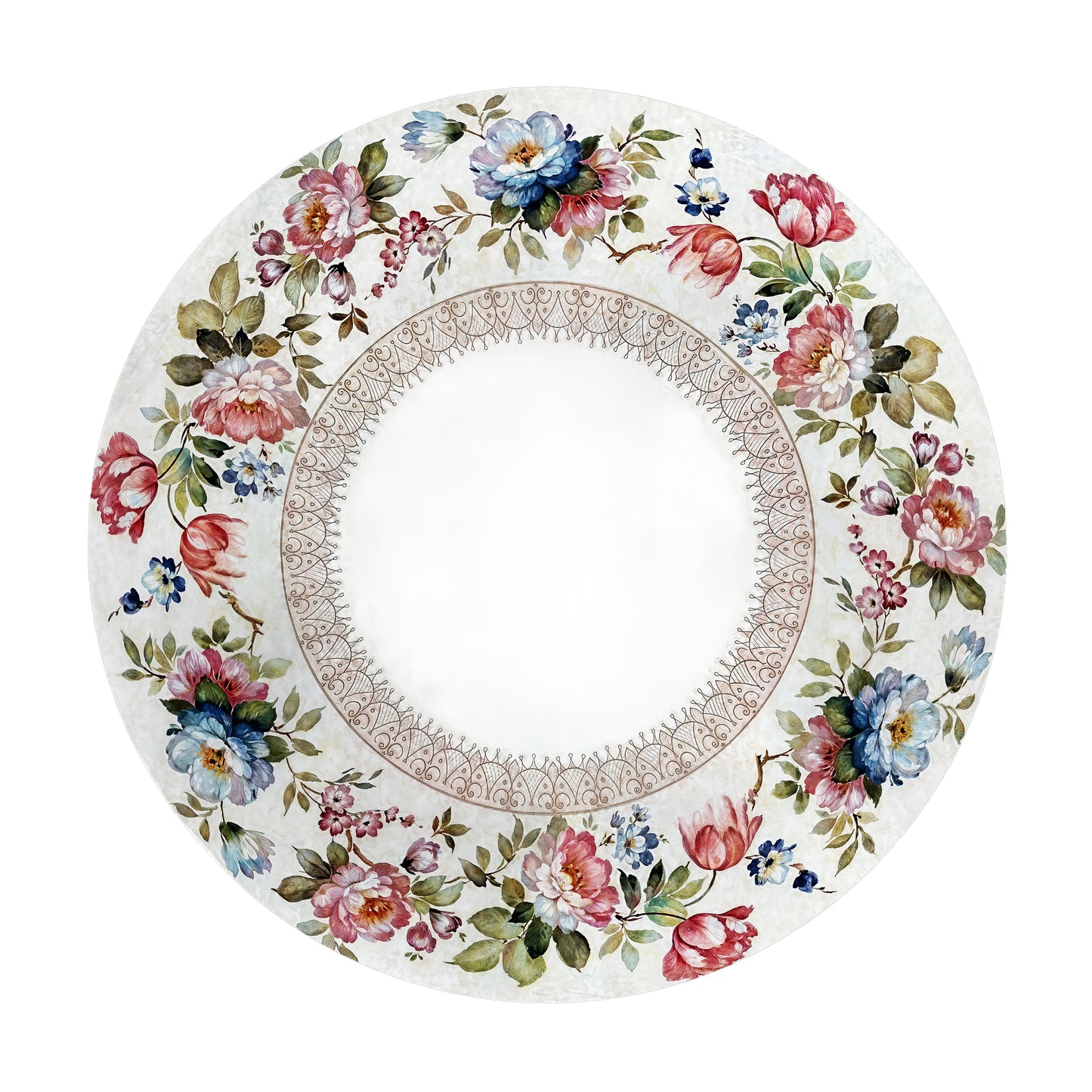 Pink and Blue Flowers on Light Grey 2,3m Round Tablecloth