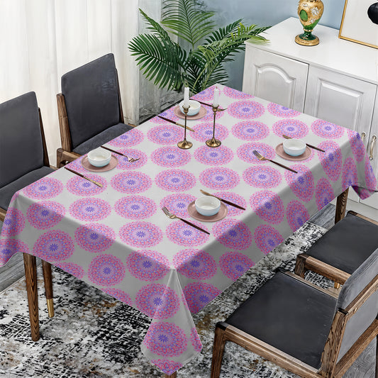 Pink and Lilac Circles on White Rectangle Tablecloth
