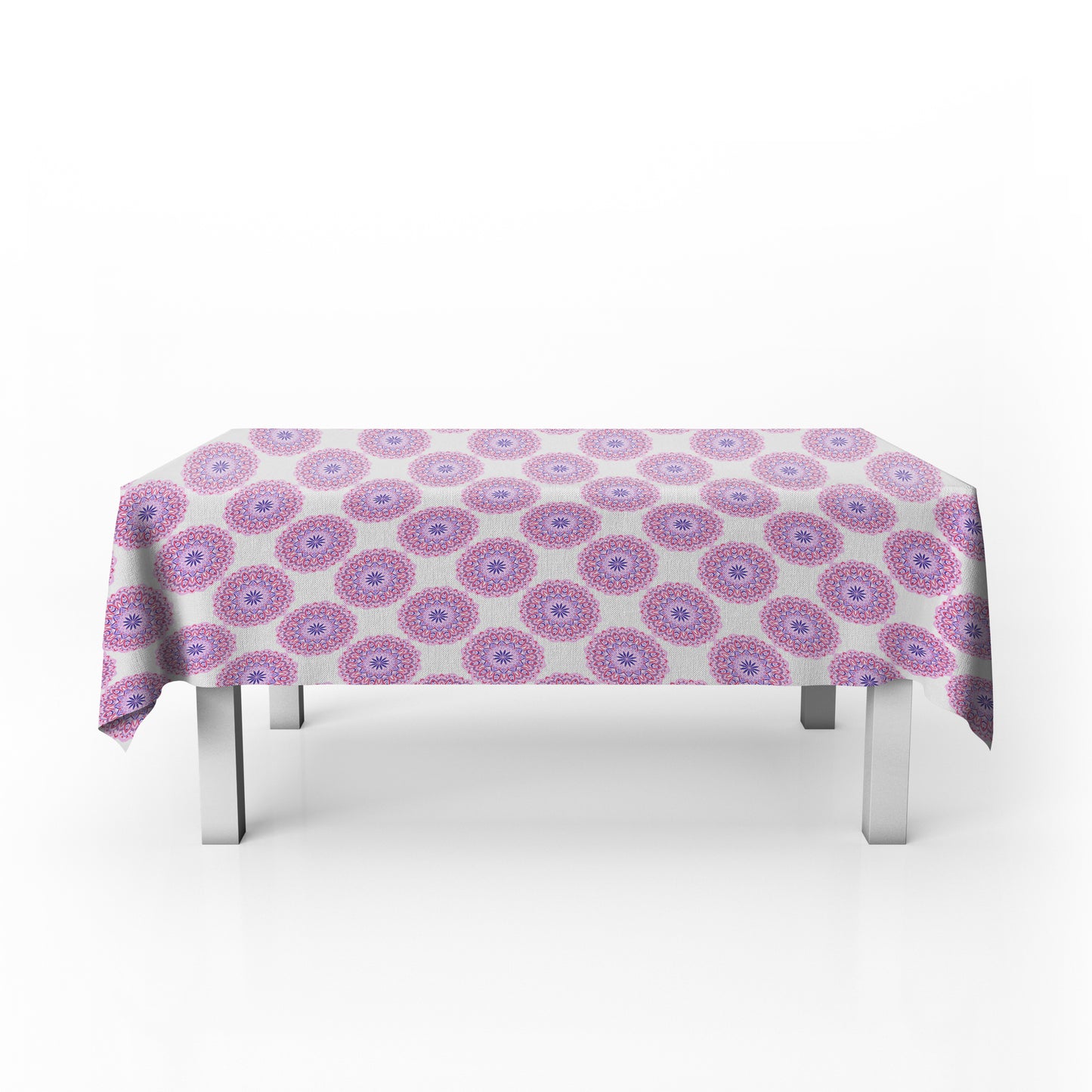 Pink and Lilac Circles on White Rectangle Tablecloth