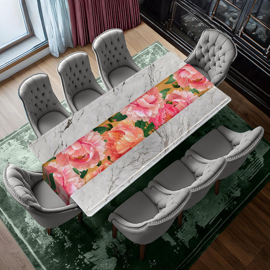 Pink and Peach Water Painted Peonies Table Runner By Mark van Vuuren