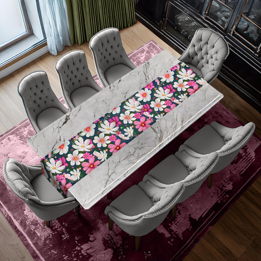 Pink and White Cosmos Painted Pattern Table Runner By Mark van Vuuren