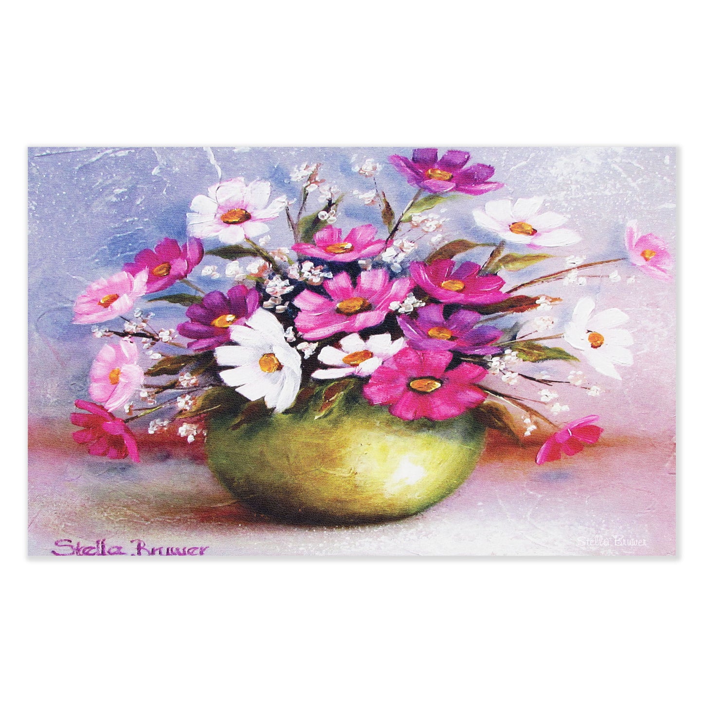 Pink and White Cosmos in Green Vase Table Net Cover by Stella Bruwer