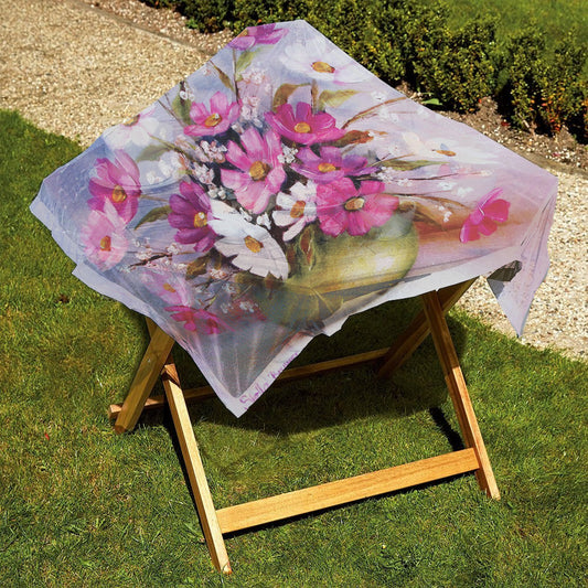 Pink and White Cosmos in Green Vase Table Net Cover by Stella Bruwer