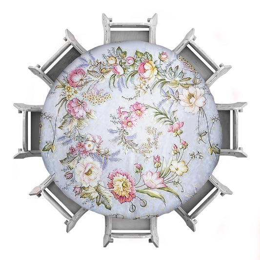 Pink on Grey Floral 2,3m Round Tablecloth