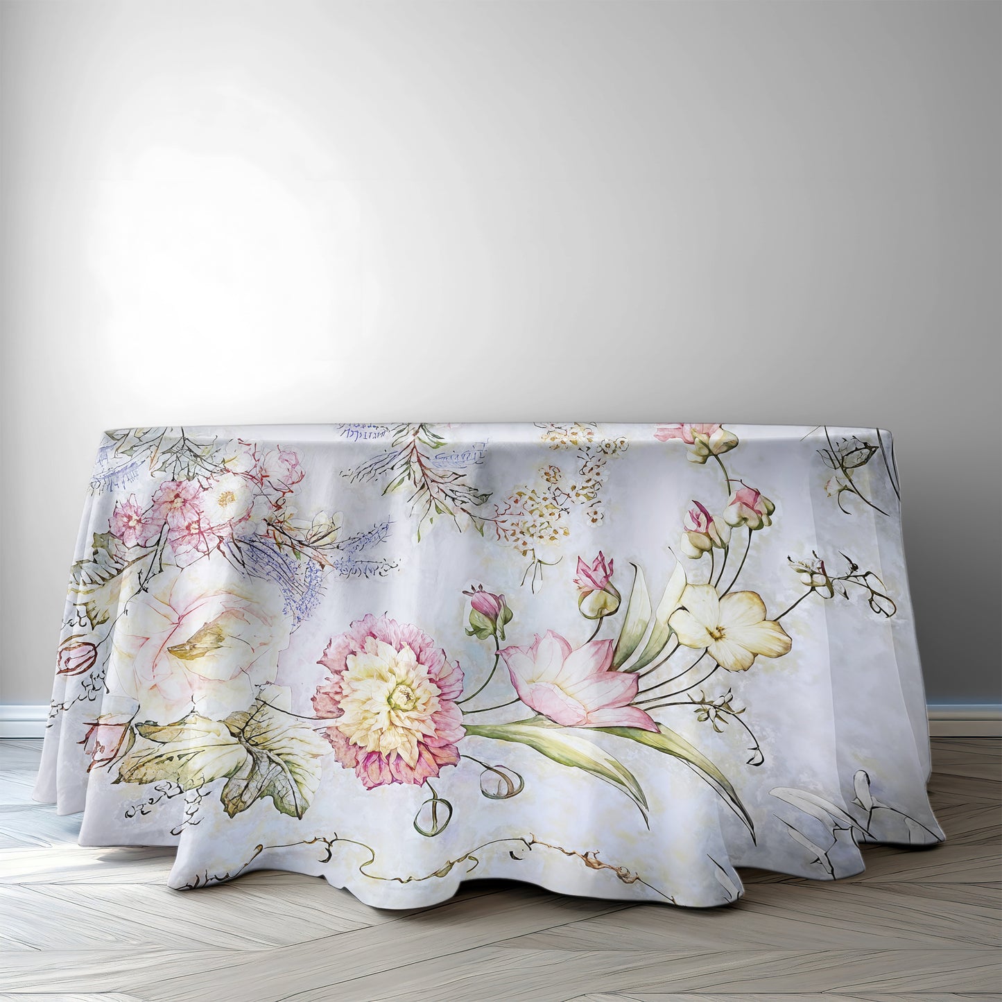 Pink on Grey Floral 2,3m Round Tablecloth