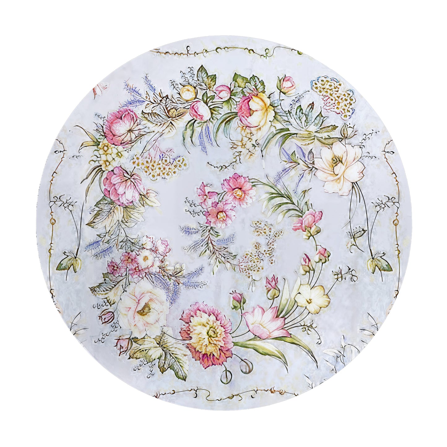 Pink on Grey Floral 2,3m Round Tablecloth