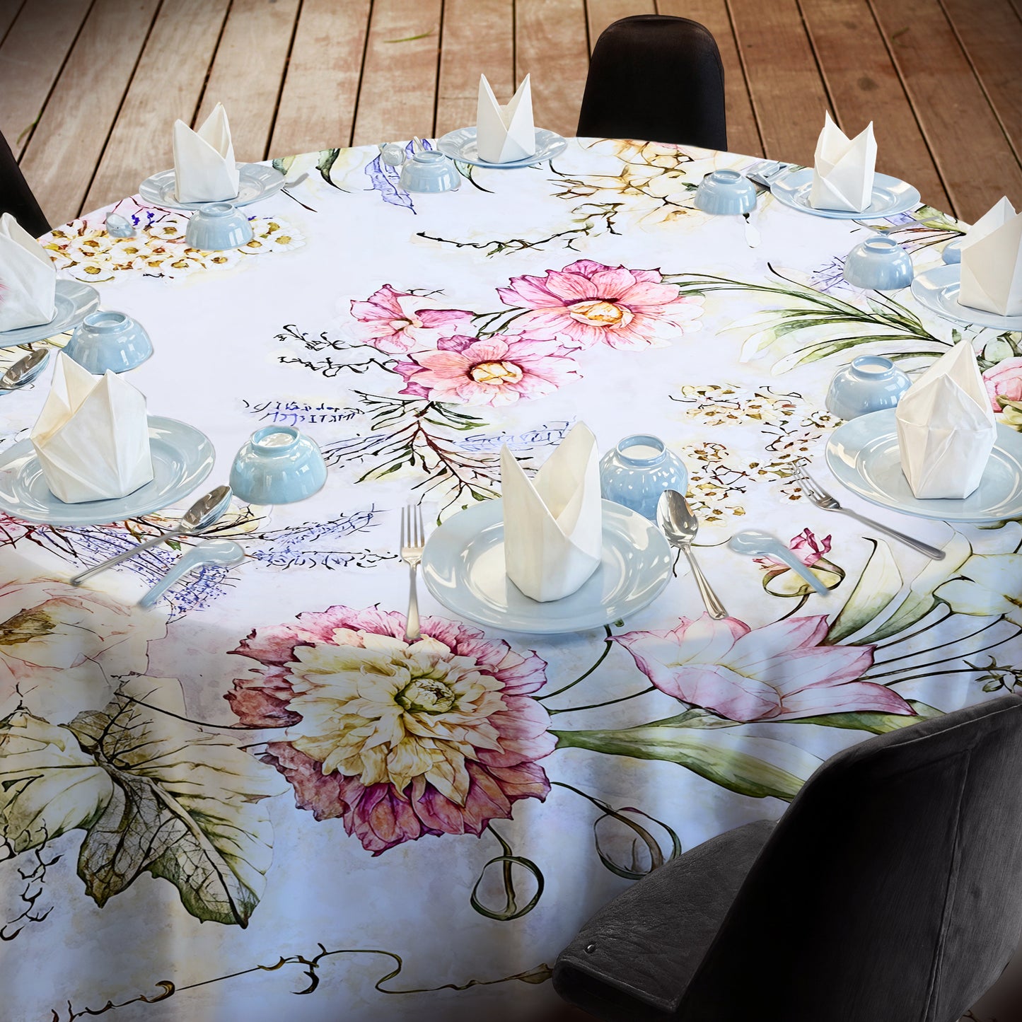 Pink on Grey Floral 2,3m Round Tablecloth