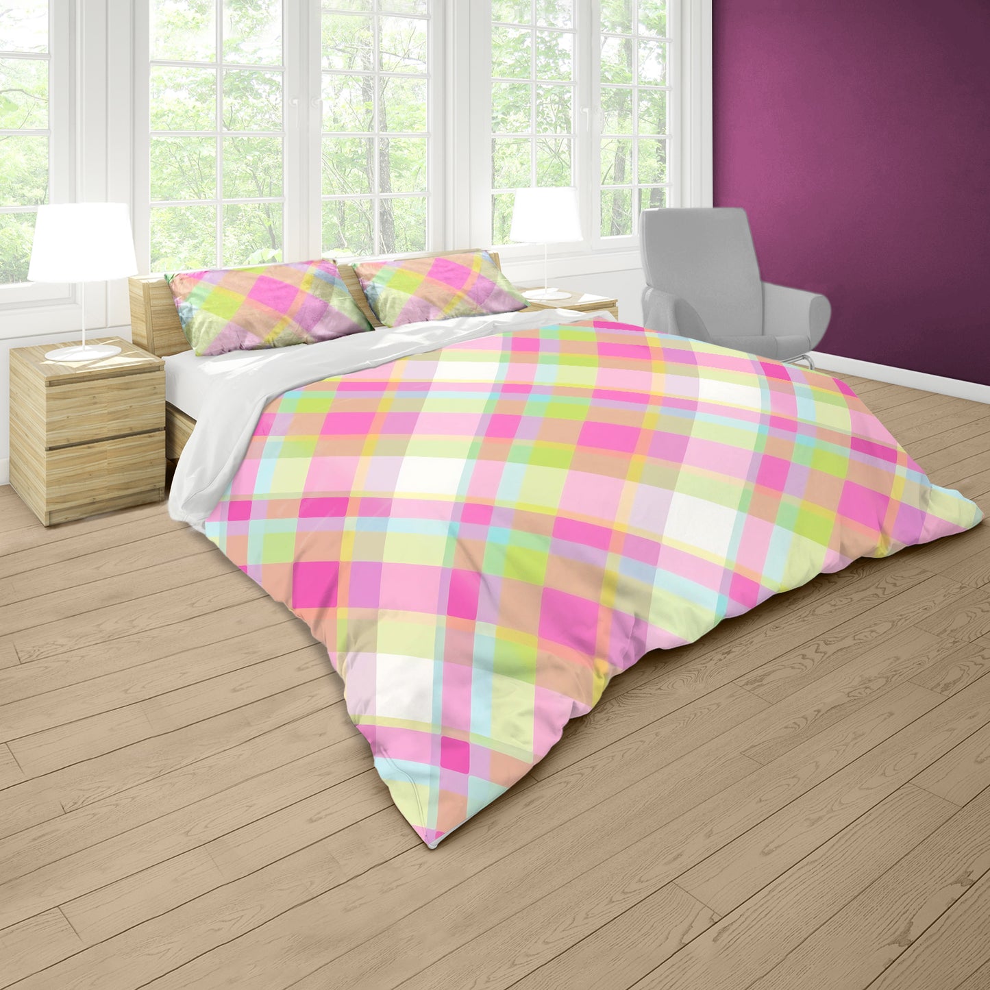 Plaid Pattern Pastel Hues Duvet Cover Set