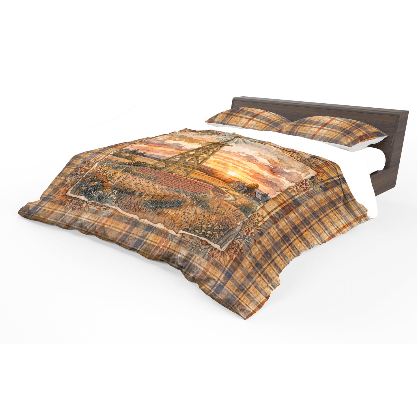 Plaid Windmill Farmhouse Duvet Cover Set