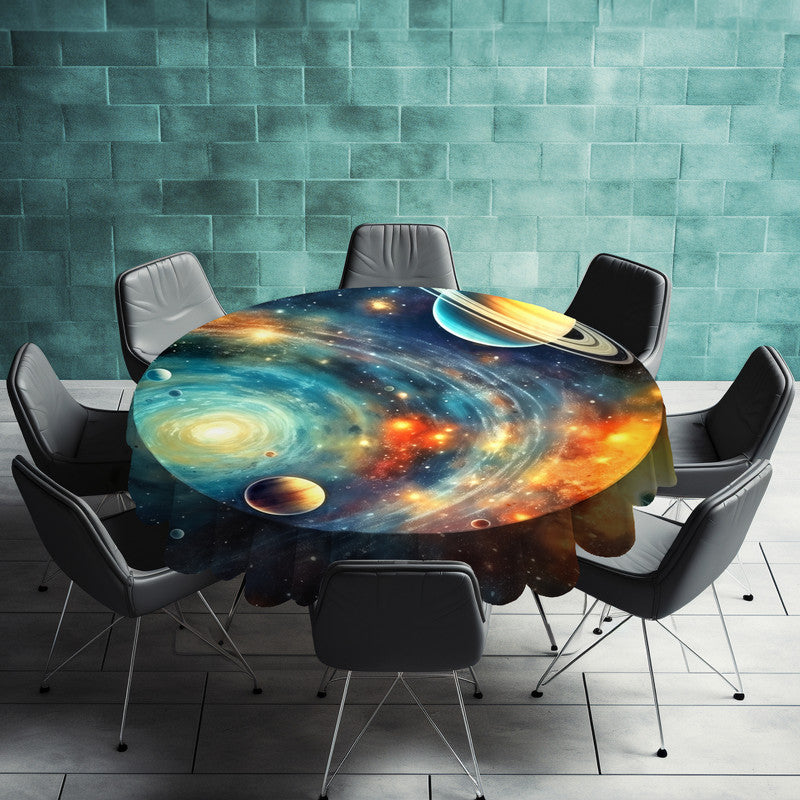 Planets Around Saturn Round Tablecloth