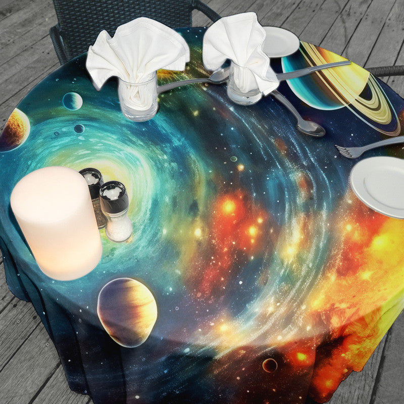 Planets Around Saturn Round Tablecloth