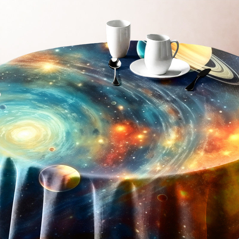 Planets Around Saturn Round Tablecloth