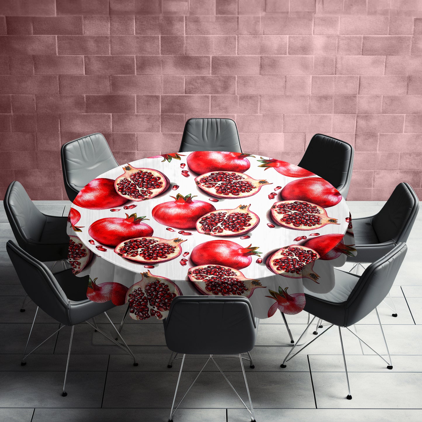 Pomegranates on White Round Tablecloth by Mark van Vuuren
