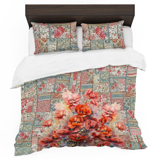 Poppies Patchwork Duvet Cover Set