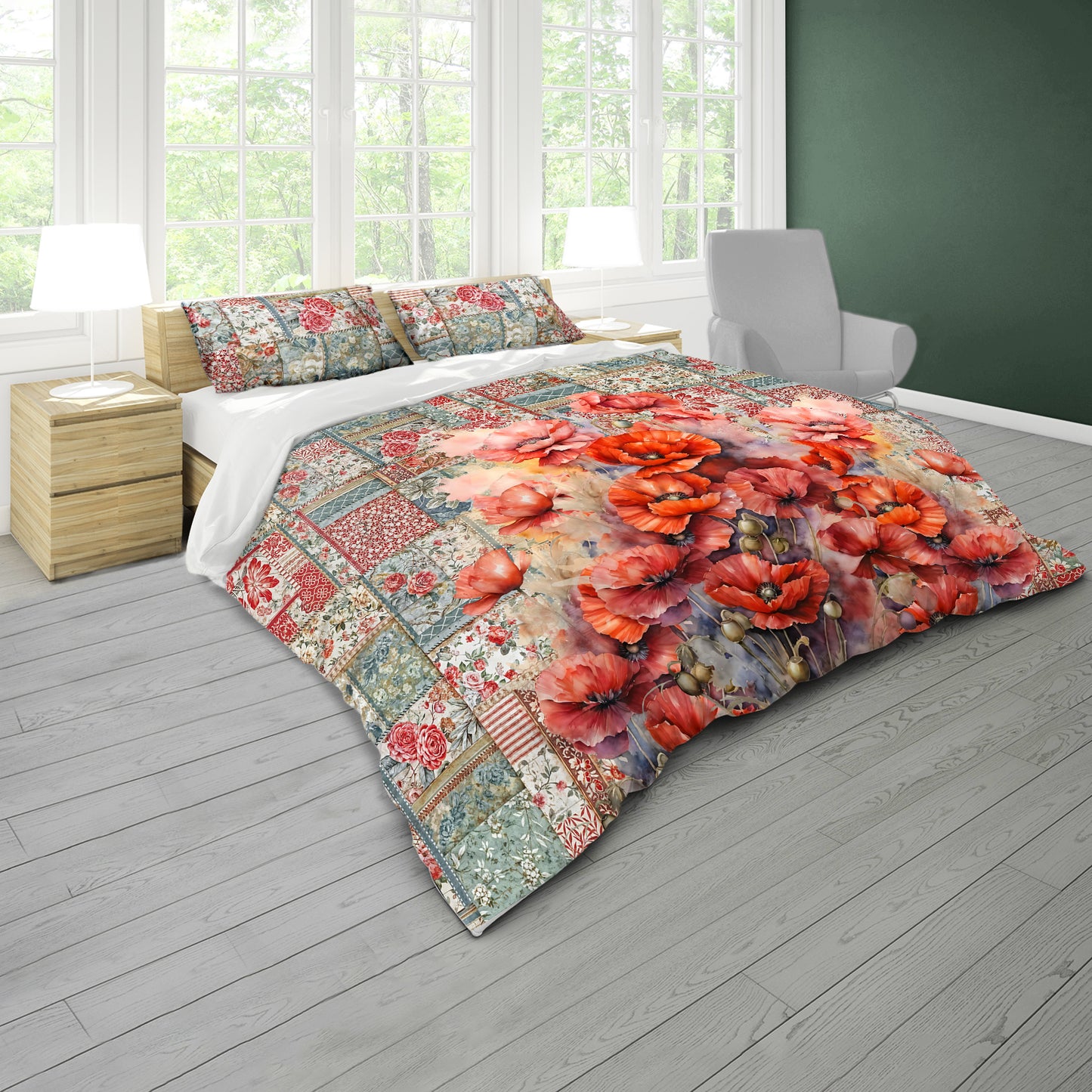 Poppies Patchwork Duvet Cover Set