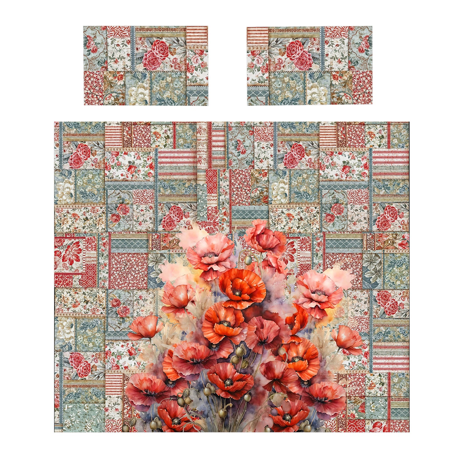 Poppies Patchwork Duvet Cover Set