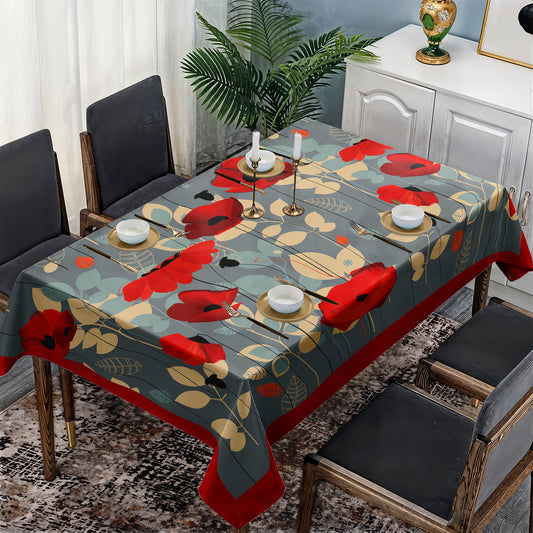 Poppies on Grey Rectangle Tablecloth