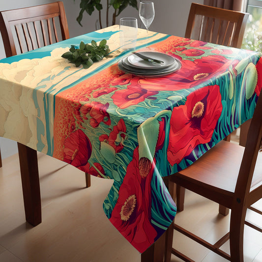 Poppy Field Art Nouveau Square Tablecloth by Wikus Schalkwyk