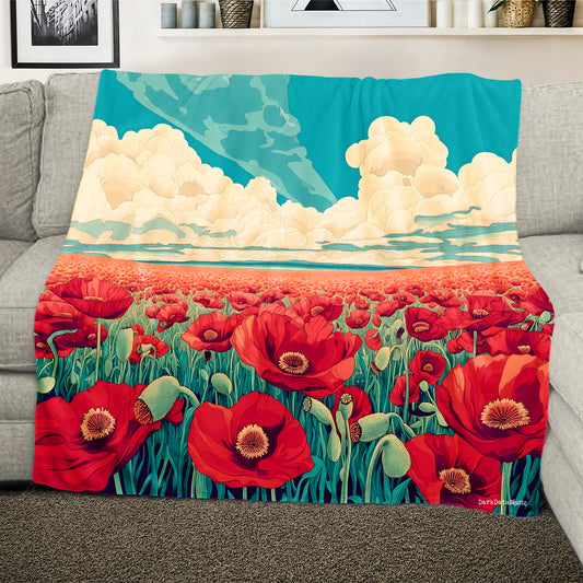 Poppy Field Art Light Weight Fleece Blanket by Wikus Schalkwyk