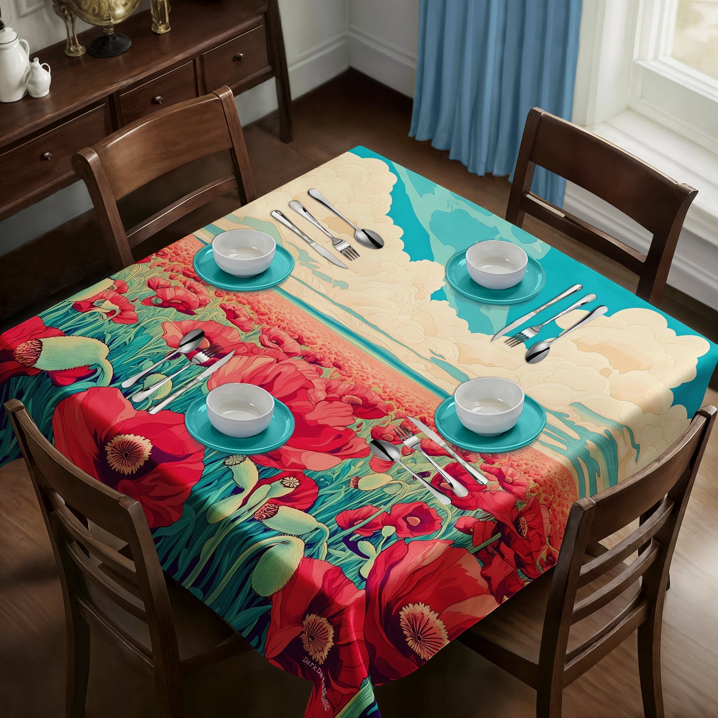 Poppy Field Art Nouveau Square Tablecloth by Wikus Schalkwyk