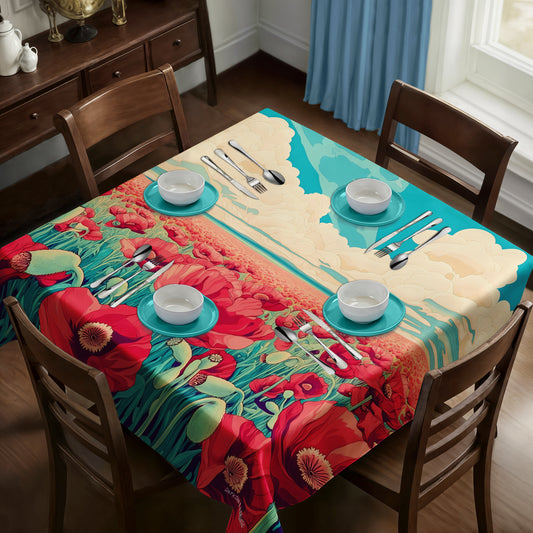 Poppy Field Art Nouveau Square Tablecloth by Wikus Schalkwyk