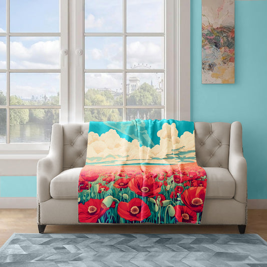 Poppy Field Art Light Weight Fleece Blanket by Wikus Schalkwyk