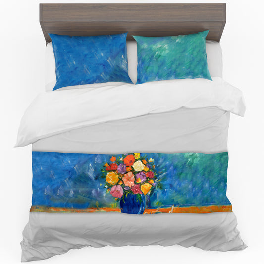 Potted Flowers in Blue By Yolande Smith Bed Runner and Optional Pillowcases