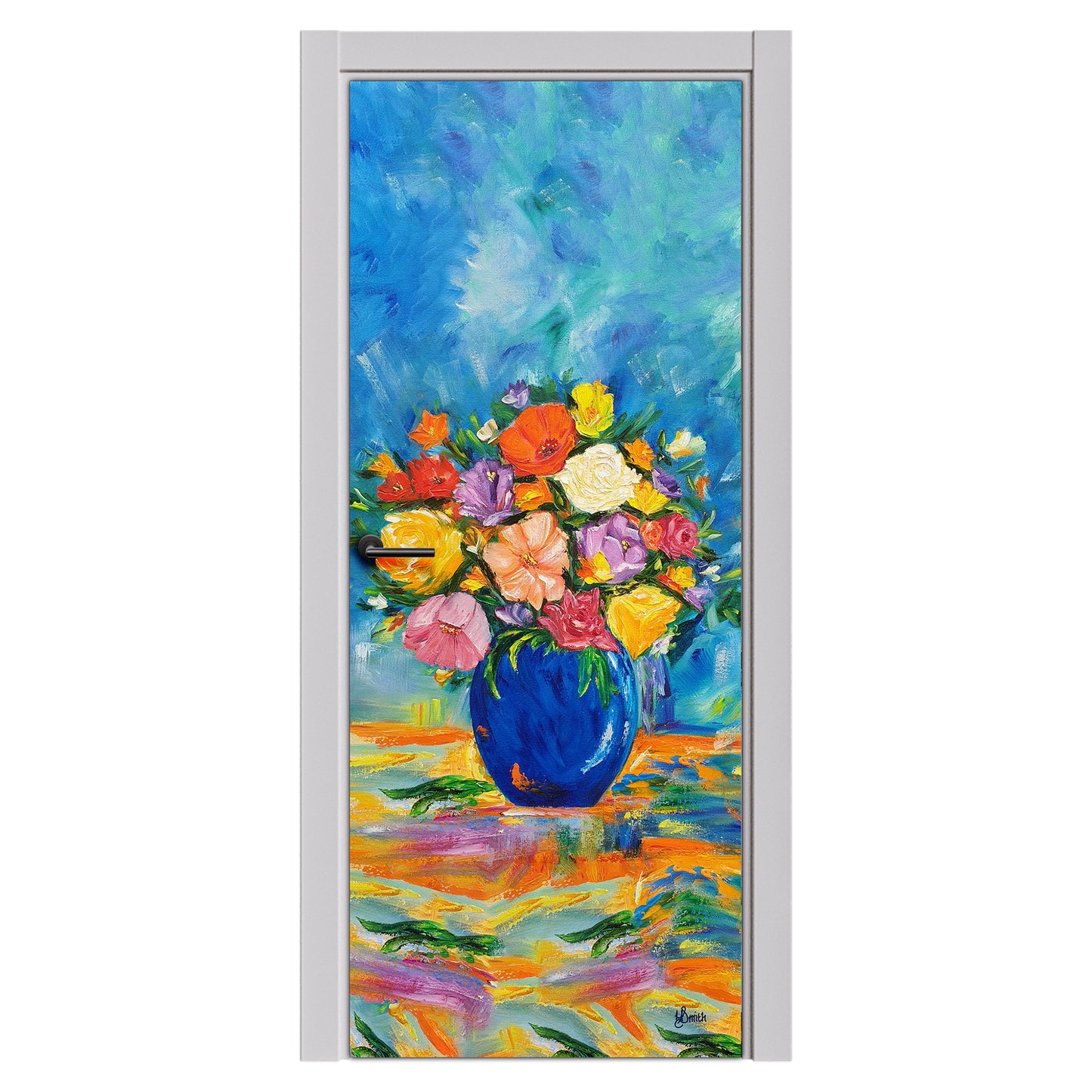 Decoupage - Potted Flowers in Blue  By Yolande Smith Door