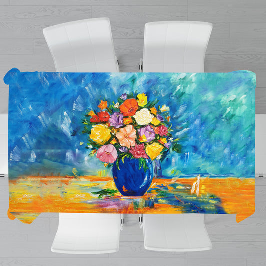 Potted Flowers in Blue By Yolande Smith Rectangle Tablecloth