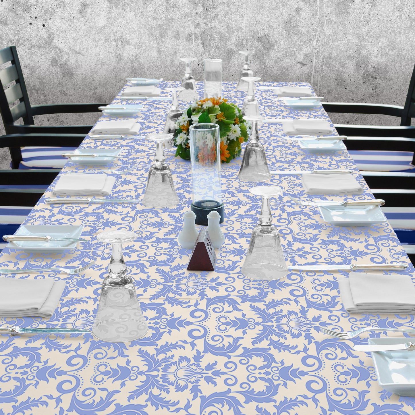 Powder Blue on Cream Background 3m Rectangle Tablecloth