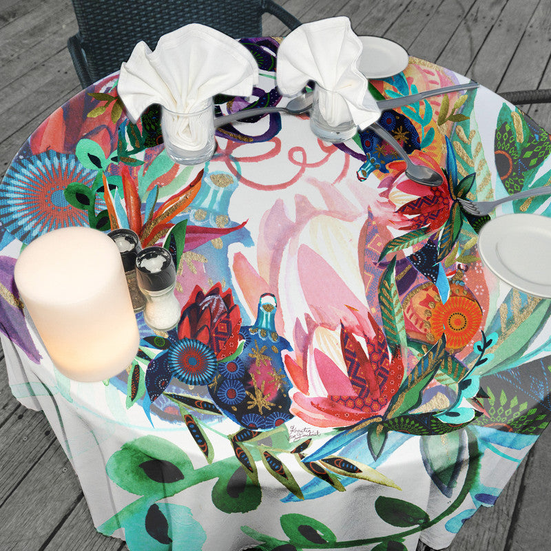 Protea Weath Round Tablecloth by Kristin van Lieshout
