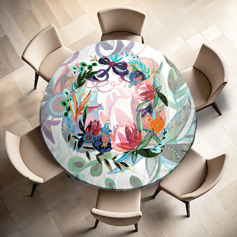 Protea Weath Round Tablecloth by Kristin van Lieshout