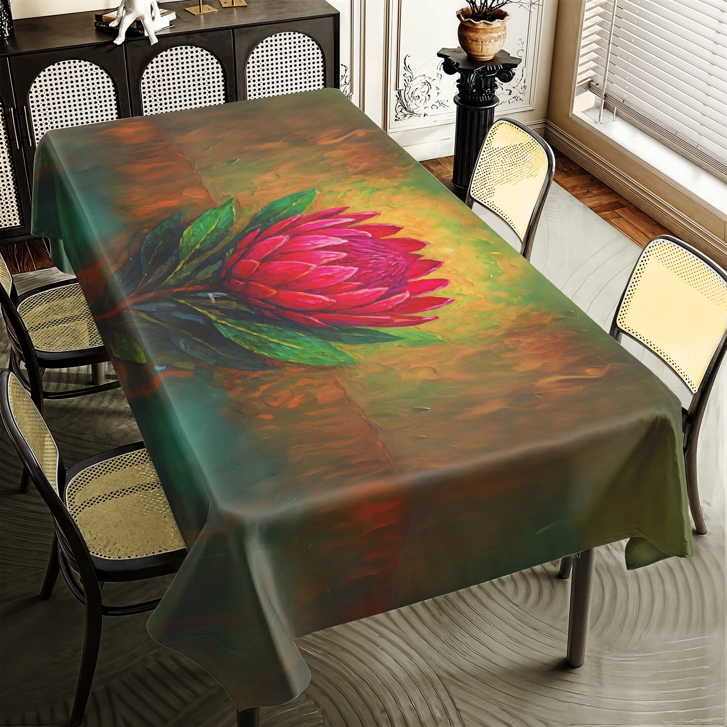 Protea Bloom Explosion Rectangle Tablecloth by Nathan Pieterse