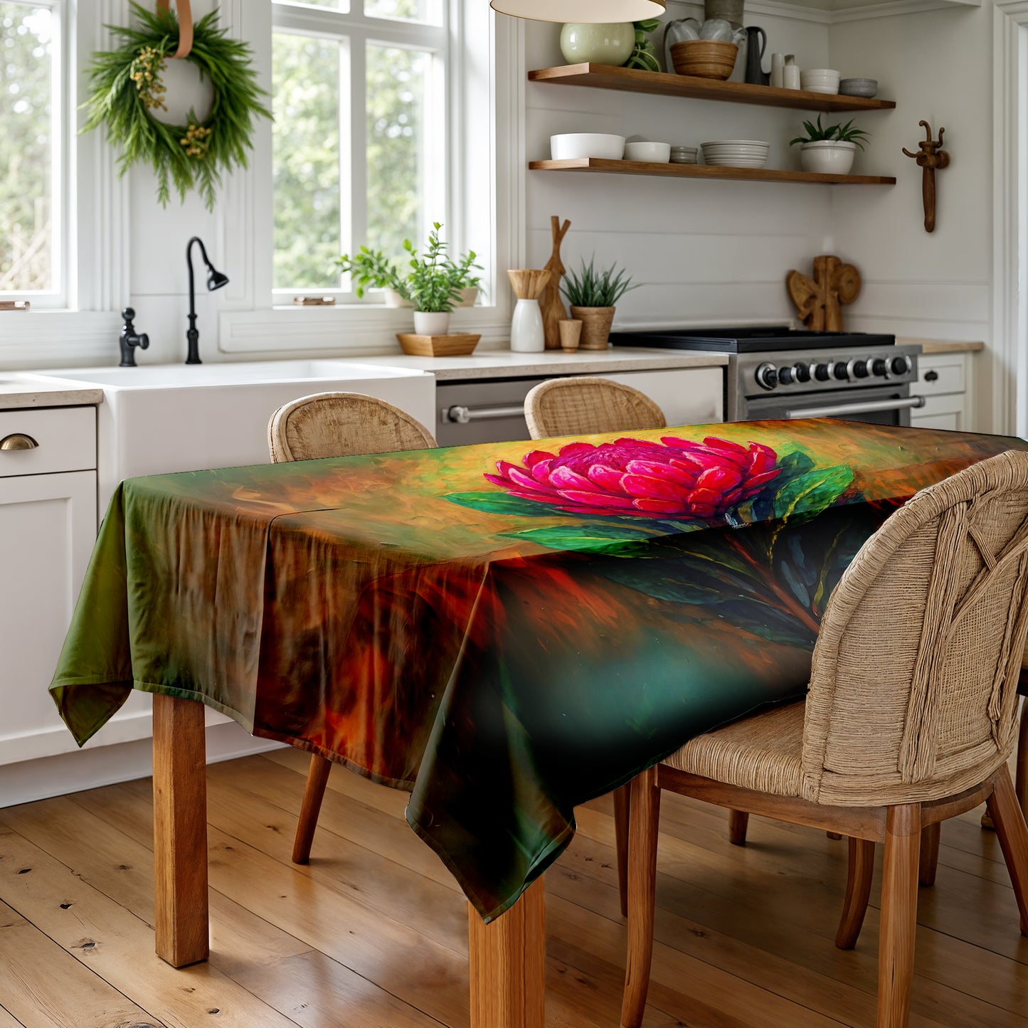 Protea Bloom Explosion Rectangle Tablecloth by Nathan Pieterse