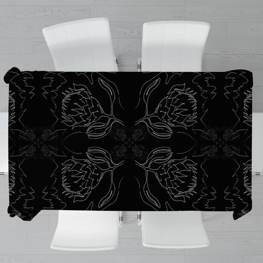 Protea Line Art on Black By Fifo Rectangle Tablecloth