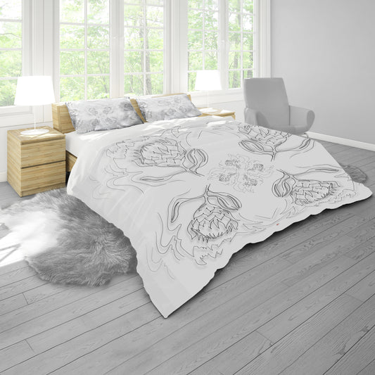 Protea Line Art on Pale Grey by Fifo Duvet Cover Set