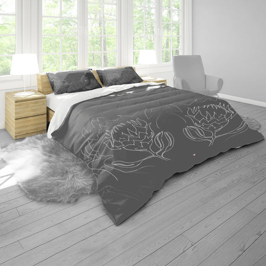 Protea Line Art on Slate by Fifo Duvet Cover Set