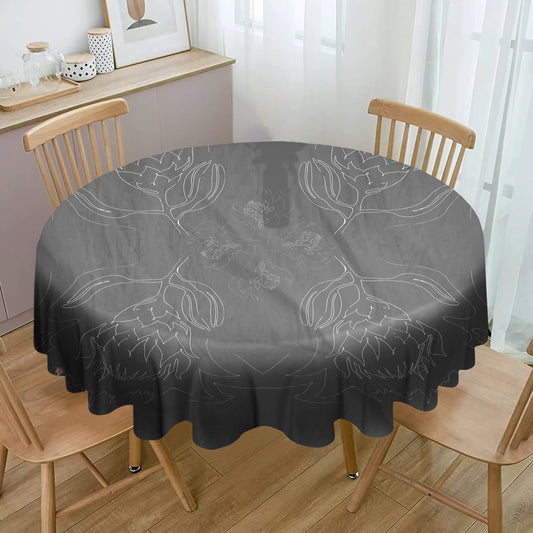 Protea Line Art on Slate Round Tablecloth By Fifo