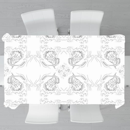 Protea Line Art on White By Fifo Rectangle Tablecloth