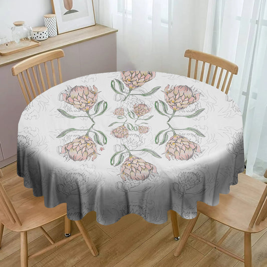 Protea Pattern on Pale Grey Round Tablecloth By Fifo