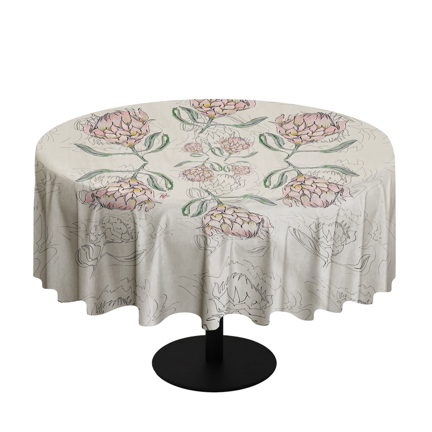 Protea Pattern on Sand Round Tablecloth By Fifo