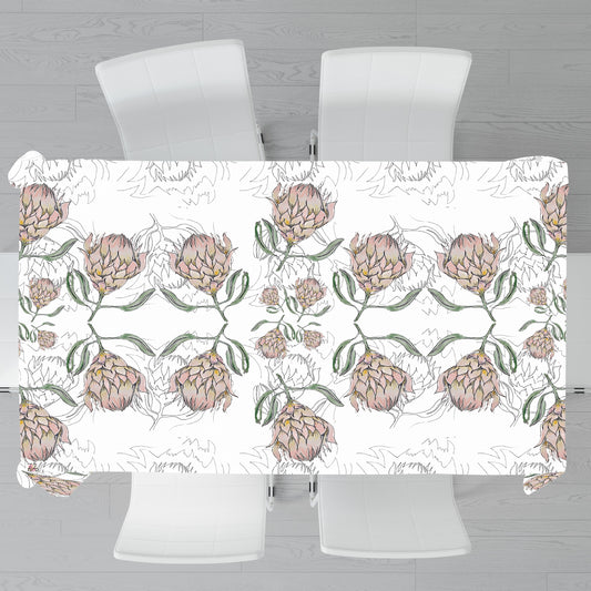 Protea Pattern on White By Fifo Rectangle Tablecloth